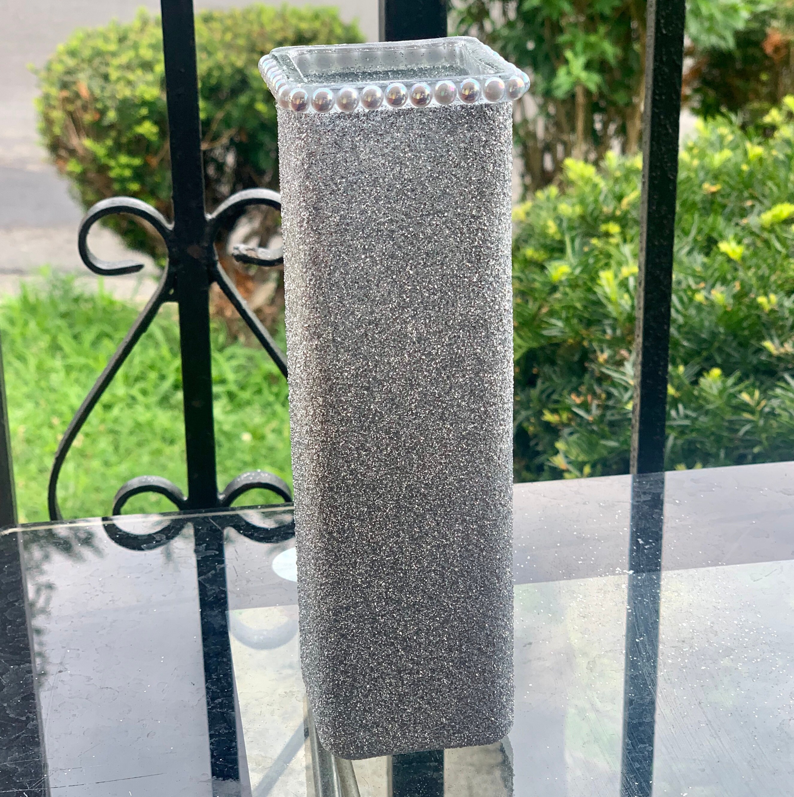 Beautiful Silver Glitter Glass Vase With Rhinestones Wedding Etsy