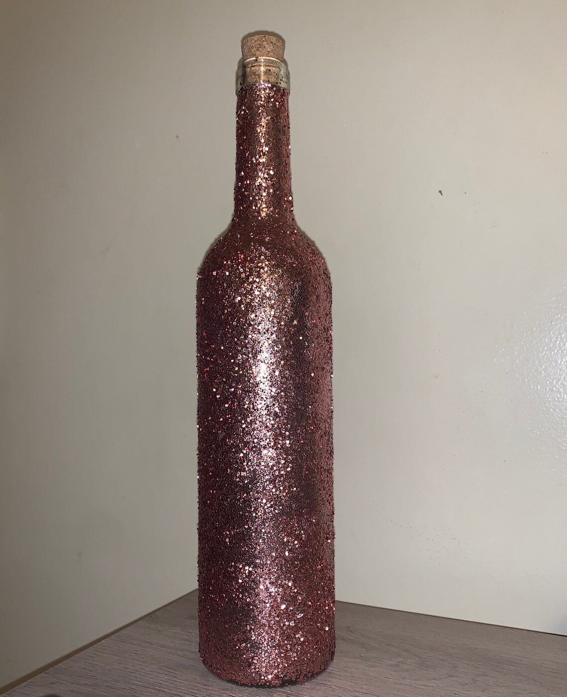 Beautiful Rose Gold Glitter Glam Glass Wine Bottle Birthday Etsy