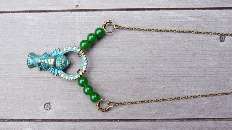 Jade /& Vintage Brass Elephant Necklace