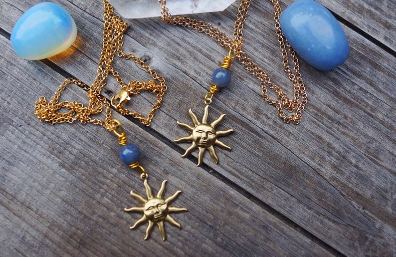 Blue Sun Blue Aventurine /& Brass Sun Necklace