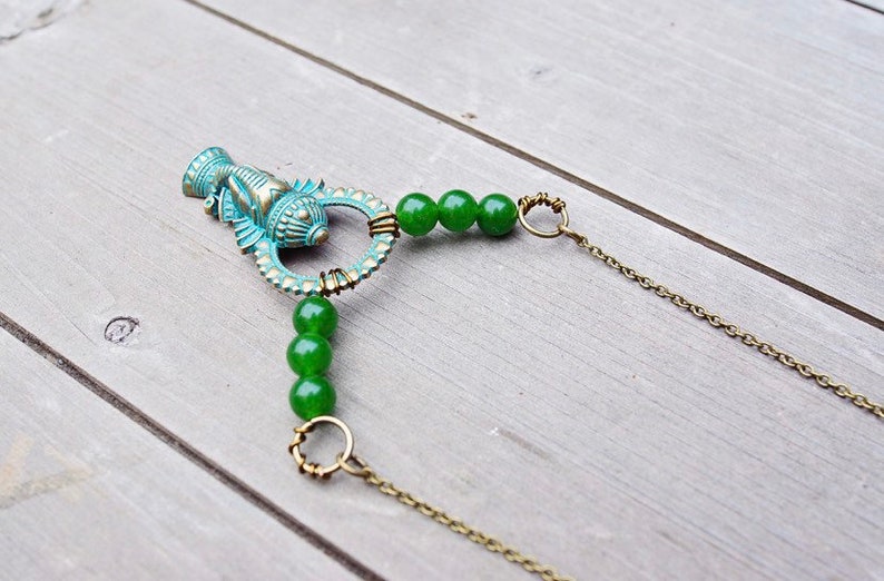 Jade /& Vintage Brass Elephant Necklace