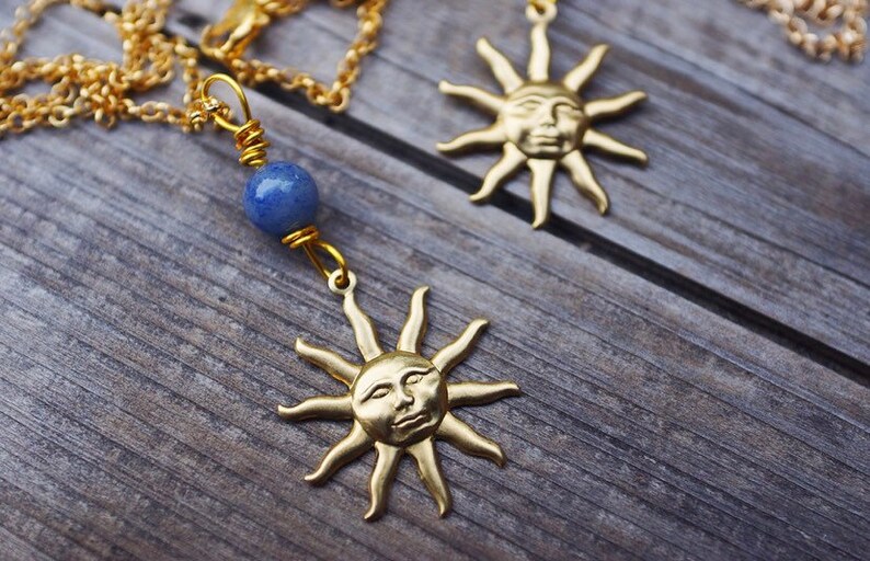 Blue Sun Blue Aventurine /& Brass Sun Necklace