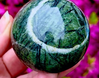 Serpentine “Jungle Jade” Sphere | Healing Green Crystal Ball | Pakistan | 2.2”