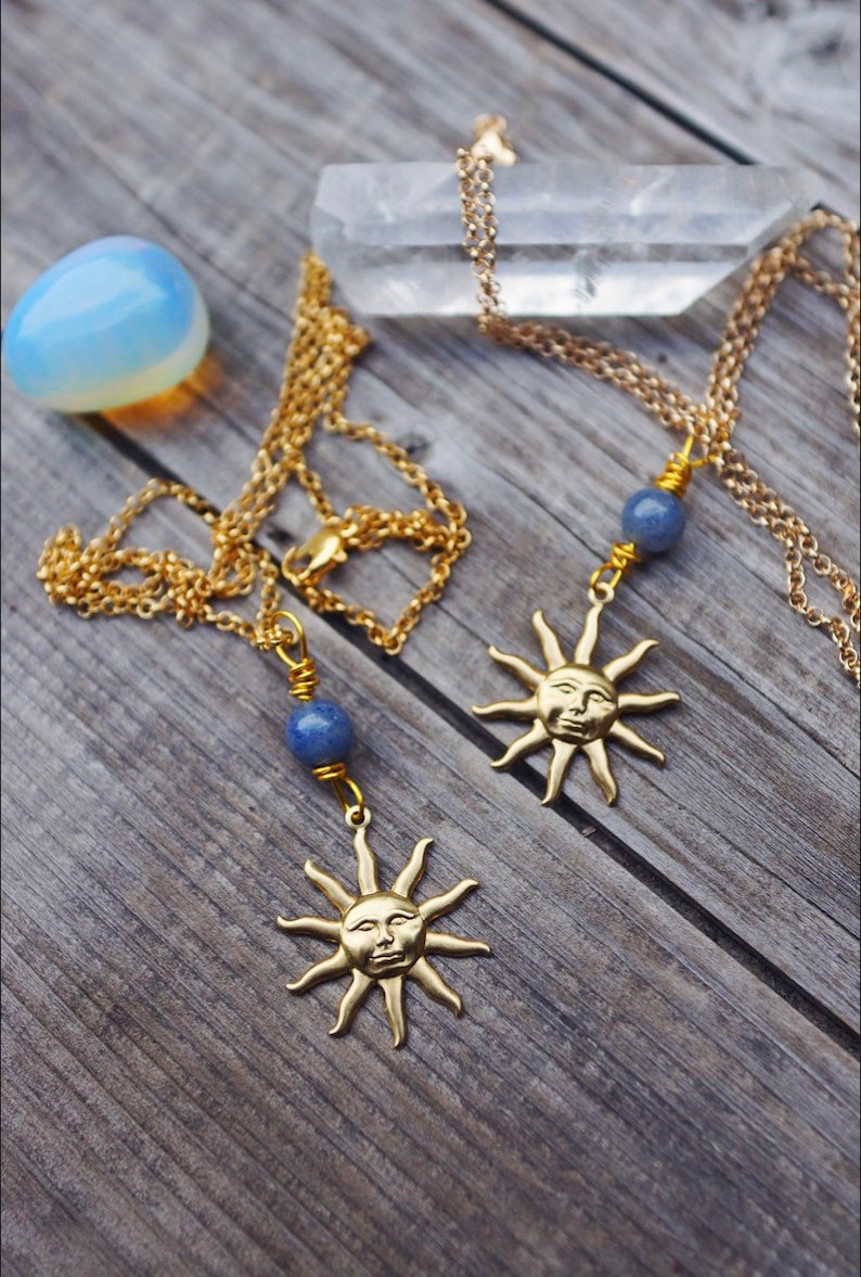 Blue Sun Blue Aventurine /& Brass Sun Necklace