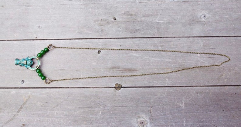 Jade /& Vintage Brass Elephant Necklace