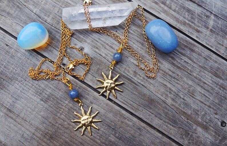 Blue Sun Blue Aventurine /& Brass Sun Necklace