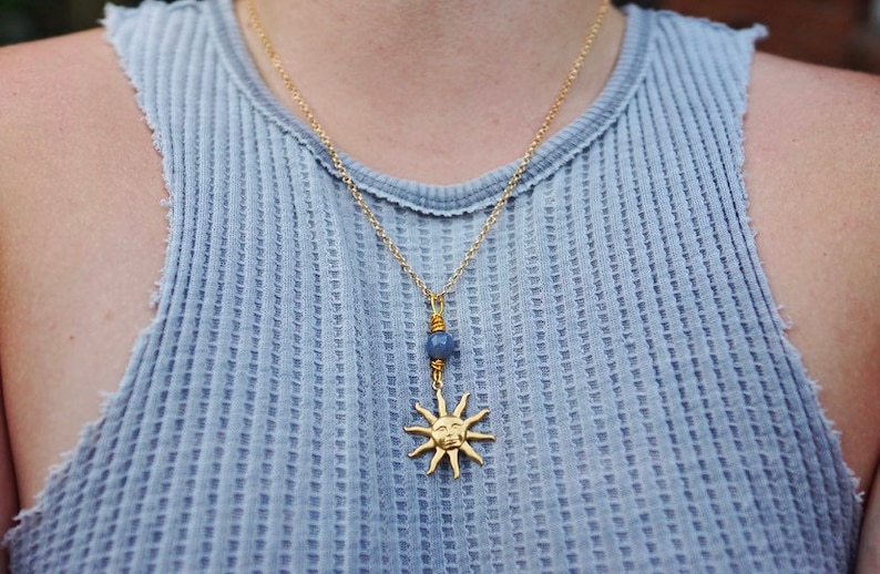 Blue Sun Blue Aventurine /& Brass Sun Necklace