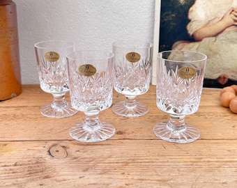 Whitefriars Lead Cut Crystal 'Harrow' Set of Four Wine Glasses - Vintage Glass - Diamond Crafted English Tableware