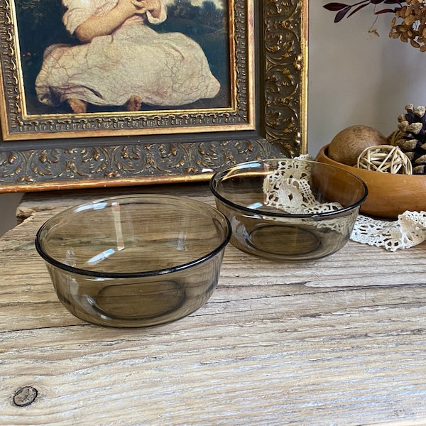 Arcoroc 'Fume' Smoked Glass Small Bowls - Vintage French Cafe - Arcoroc of France - Cereal Bowl - Dessert Bowl