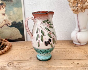Greek Pottery Jug - Hand-Painted Olive Branch Pitcher Jug from Greece