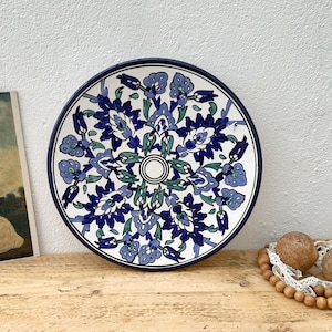 Tunisian Ceramic Wall Plate: Vintage Floral Decor (32cm Diameter)
