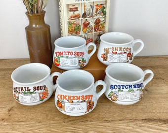 Vintage 1970s Recipe Soup Bowl: Tomato, Chicken, Mushroom, Onion, Oxtail, Scotch Broth