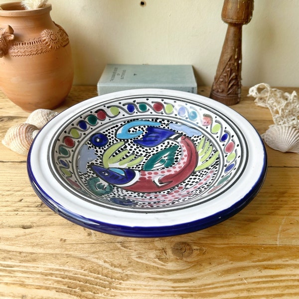 Le Souk Tunisian Hand Painted Ceramic Fish Bowl - Decorative Mediterranean Design - Pasta Salad Style Bowl - Summer Decor