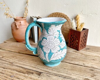 Fratelli Fanciullacci Style Vintage Jug - Made in Italy - Mid Century Floral Design - Hand Painted Ceramic Home Decor