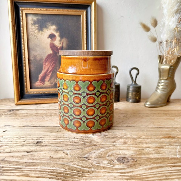 Hornsea Bronte Storage jar 1970's Vintage Medium Kitchen Canister in Retro Brown and Green Pottery - Plain No Label Version