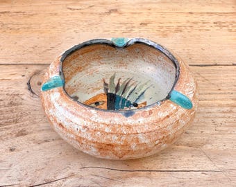 Portuguese Hand Painted Trinket Dish Ashtray Pottery Art - Fish Tobacciana Table Decor Pottery Portugal