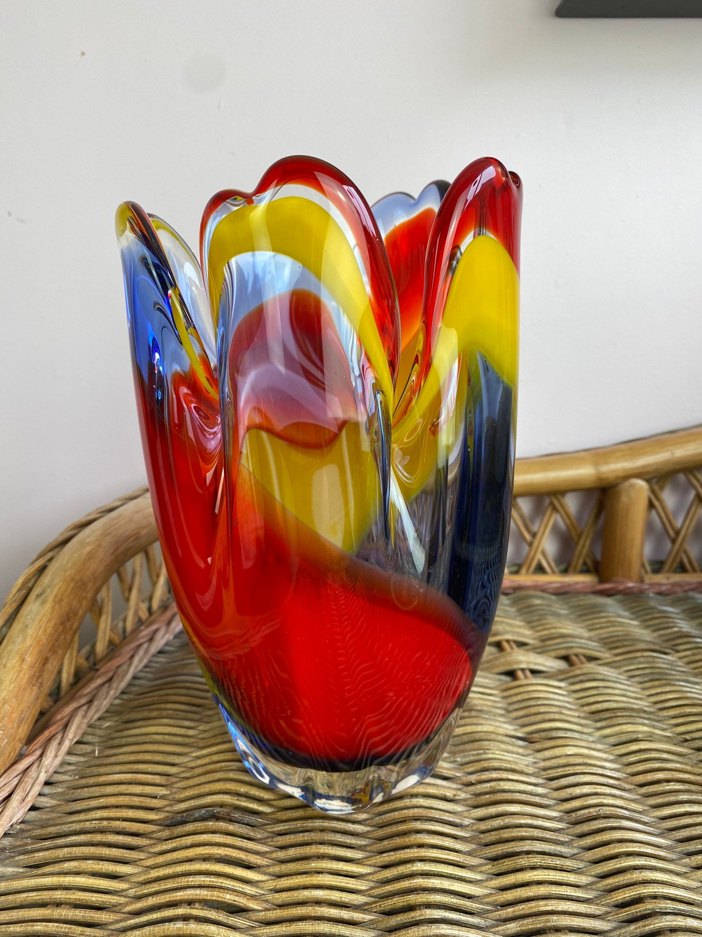 Large Handkerchief style Glass Vase Colourful Hand Blown Etsy