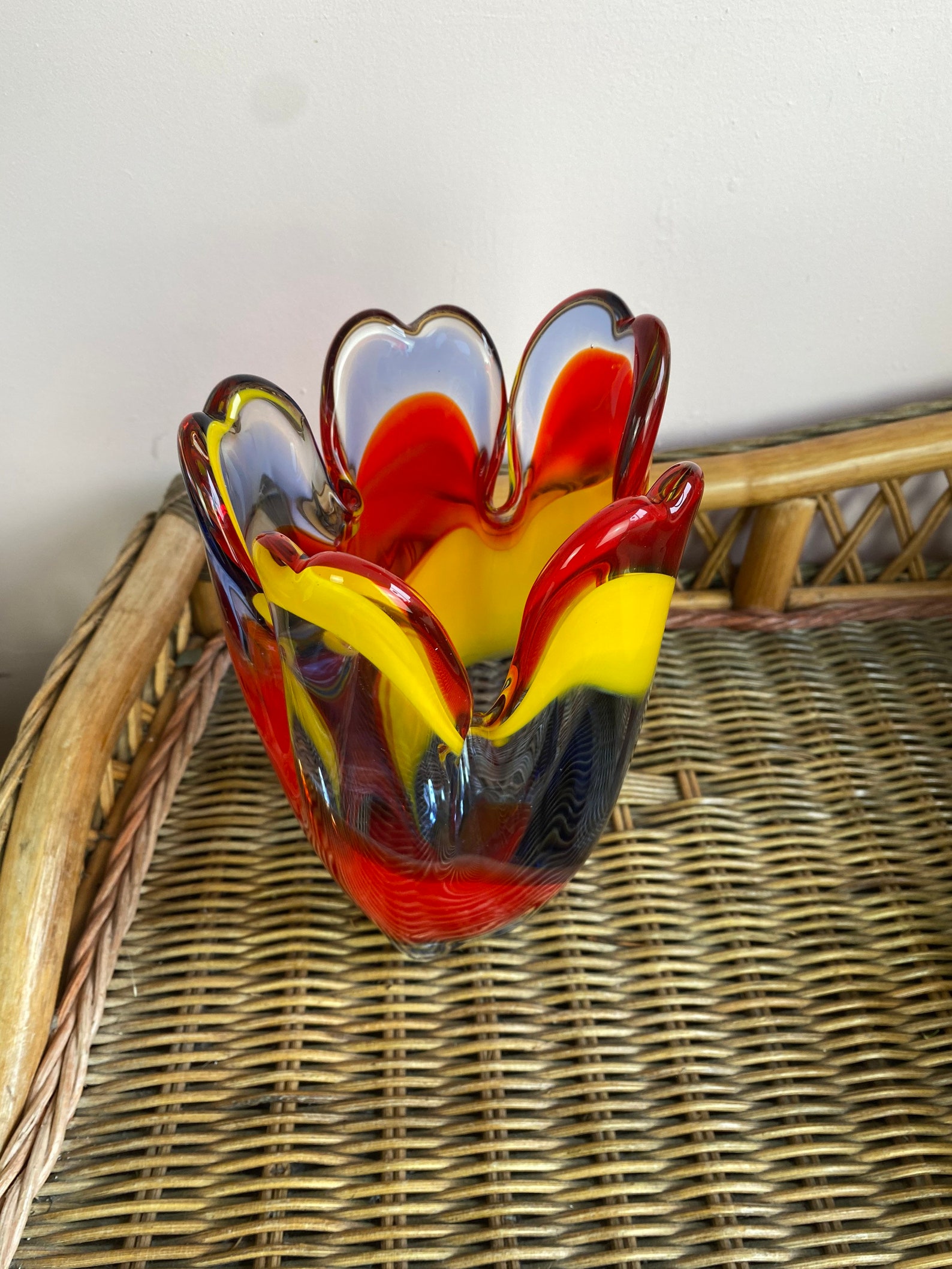 Large Handkerchief style Glass Vase Colourful Hand Blown Etsy