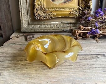Bagley & Co Vintage 'Equinox' Art Deco Amber Frosted Glass Posy Bowl - Amber Glass Dish - Retro Home Decor 1930's