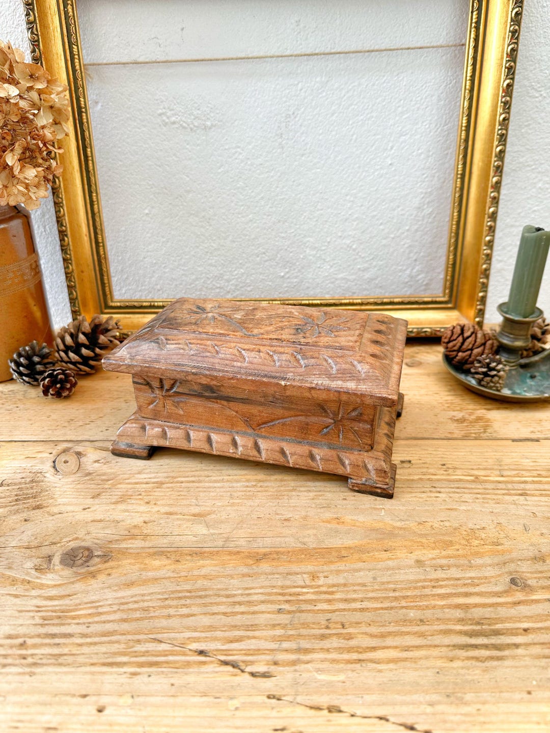 Pigott Boxes Pigot Spain Dark Wooden Vintage Box: Floral Carving Trinket Box With ...