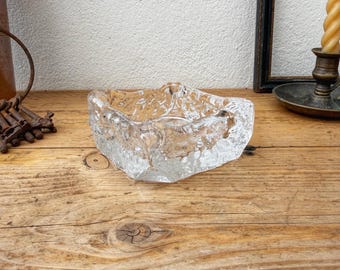 Whitefriars Glacier Ice Glass Style Square Dish - Vintage Glass Dish Ashtray