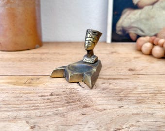 Vintage Brass Pharaoh Ashtray - Egyptian Queen Nefertiti Brass Souvenir Ashtray - Trinket DIsh