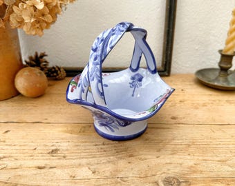 Vestal Alcobaca Hand Painted Ceramic Basket - Hand Made in Portugal - Vintage Portuguese Art
