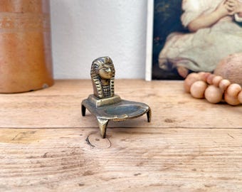Vintage Brass Pharaoh Ashtray - Egyptian Brass Souvenir Ashtray - Trinket DIsh