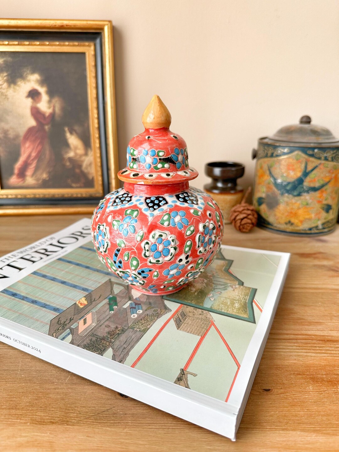 Hand Painted Decorative Filcer Style Urn - Handmade Ceramic Lidded Jar ...