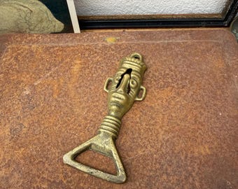 Brass Tiki Style Bottle Opener - Solid Brass Patina - Tribal Head Home Bar Bottle Top Puller
