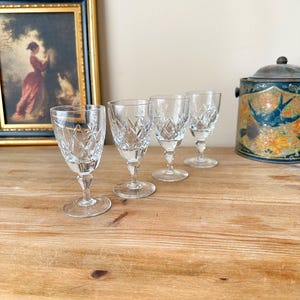 Richardson Lead Crystal Set of Four Sherry Glasses - Vintage Cut Crystal Glass - Flat Bottom Stemmed Port Glass