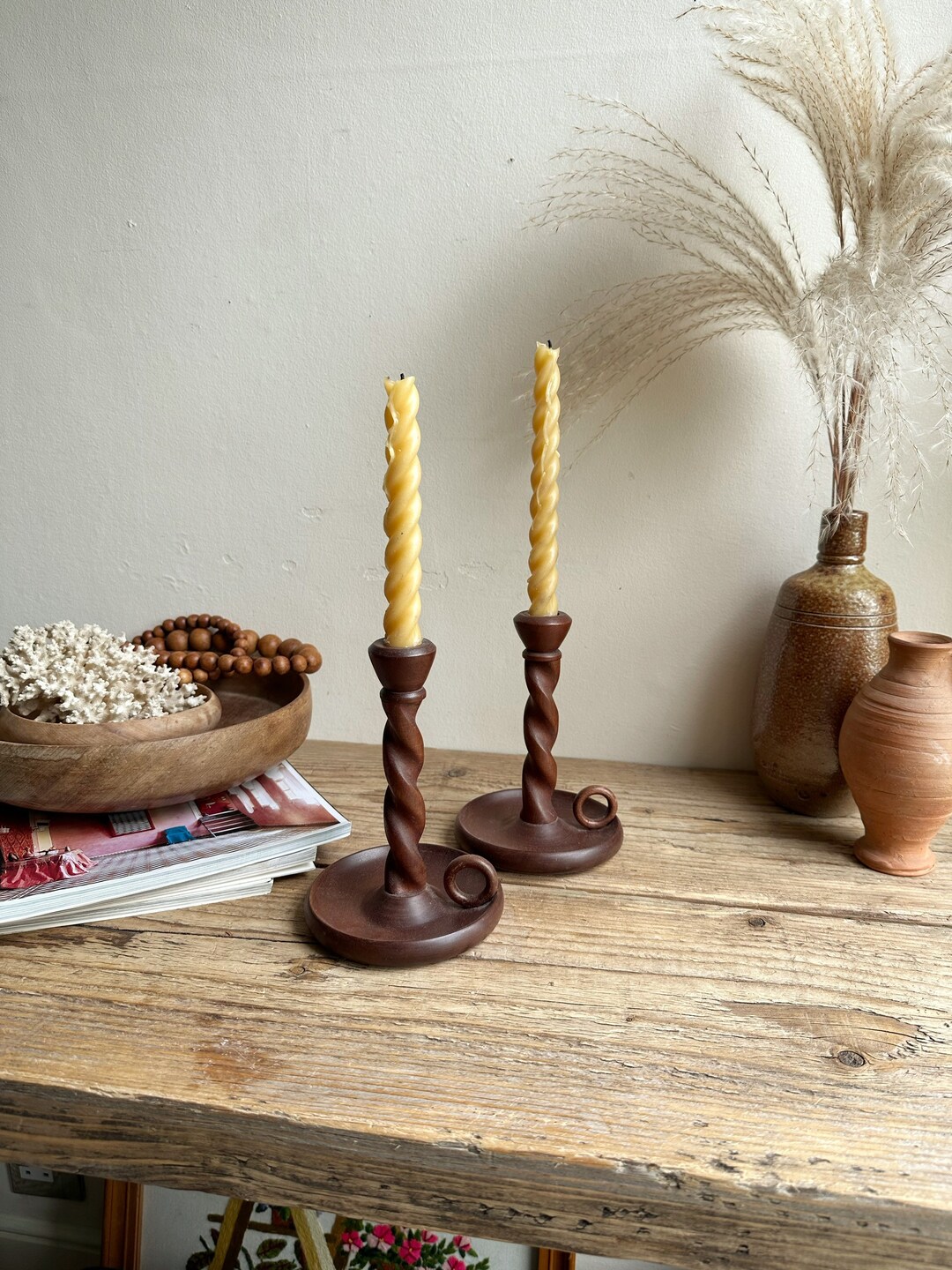 Vintage Pair of Wooden Candlesticks Wee Willie Winkie Etsy