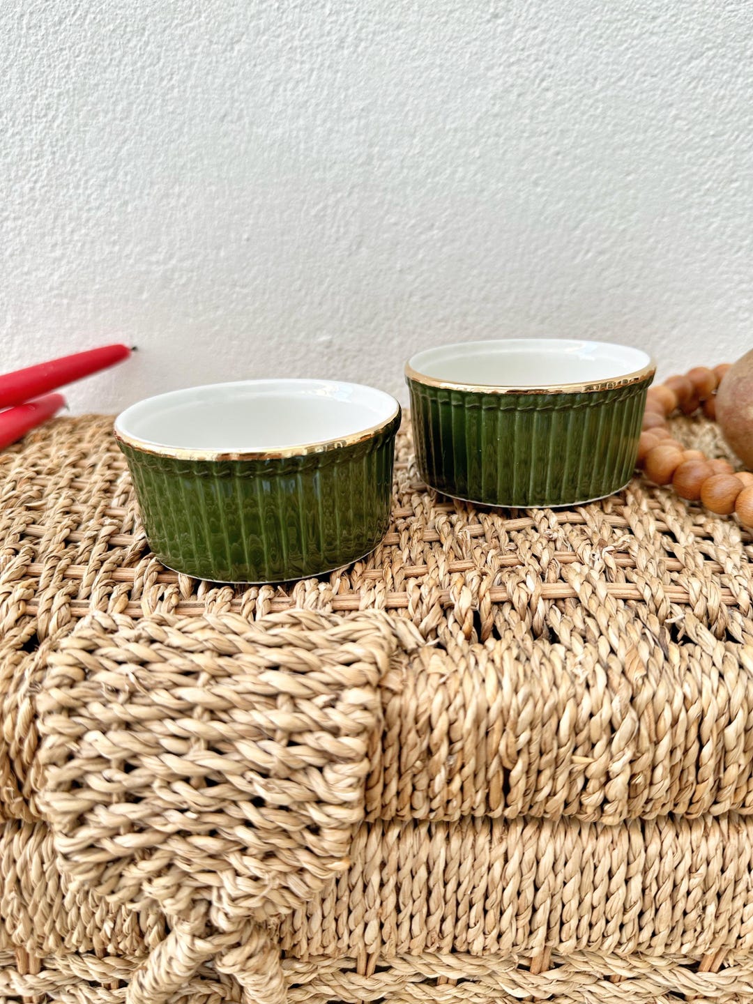 Gold Rim Ramekin Vintage Apilco Bistro Ramekin: Emerald Green With Gold Rim, French ...