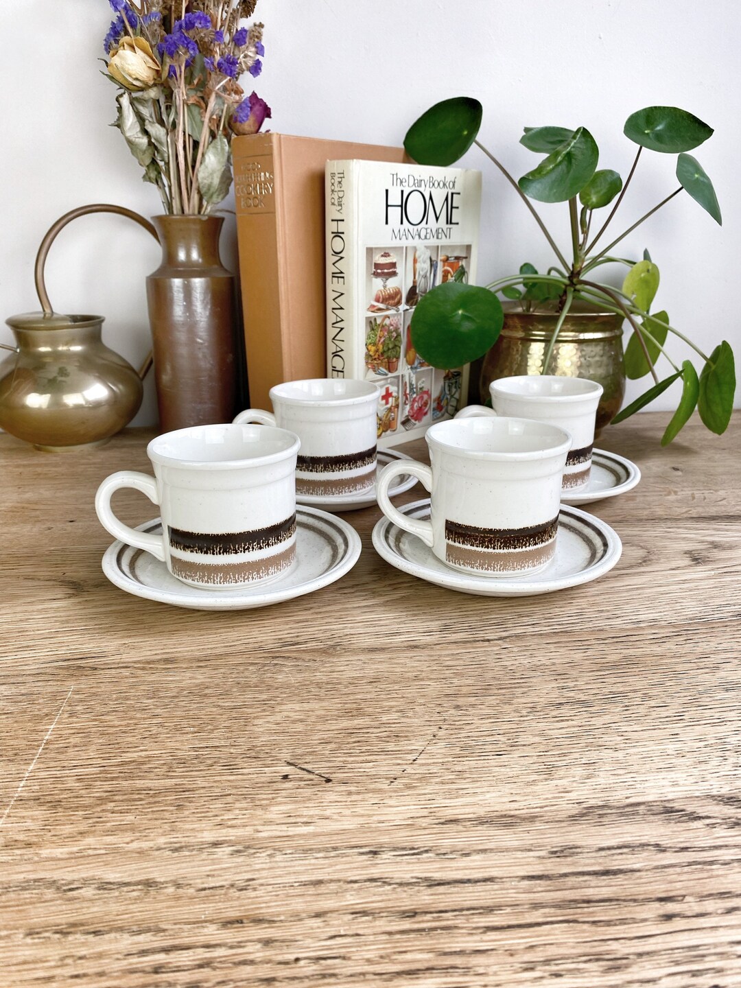 Vintage Bilton's Ironstone Cup & Saucer Set: Brown Stripe Mid-century ...