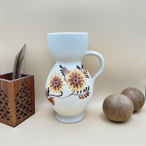 Lapid Israeli Pottery Vase, Hand Painted by Rah in Israel, 1970s Flowers - Hand Painted Ceramic Floral Home Decor Vase