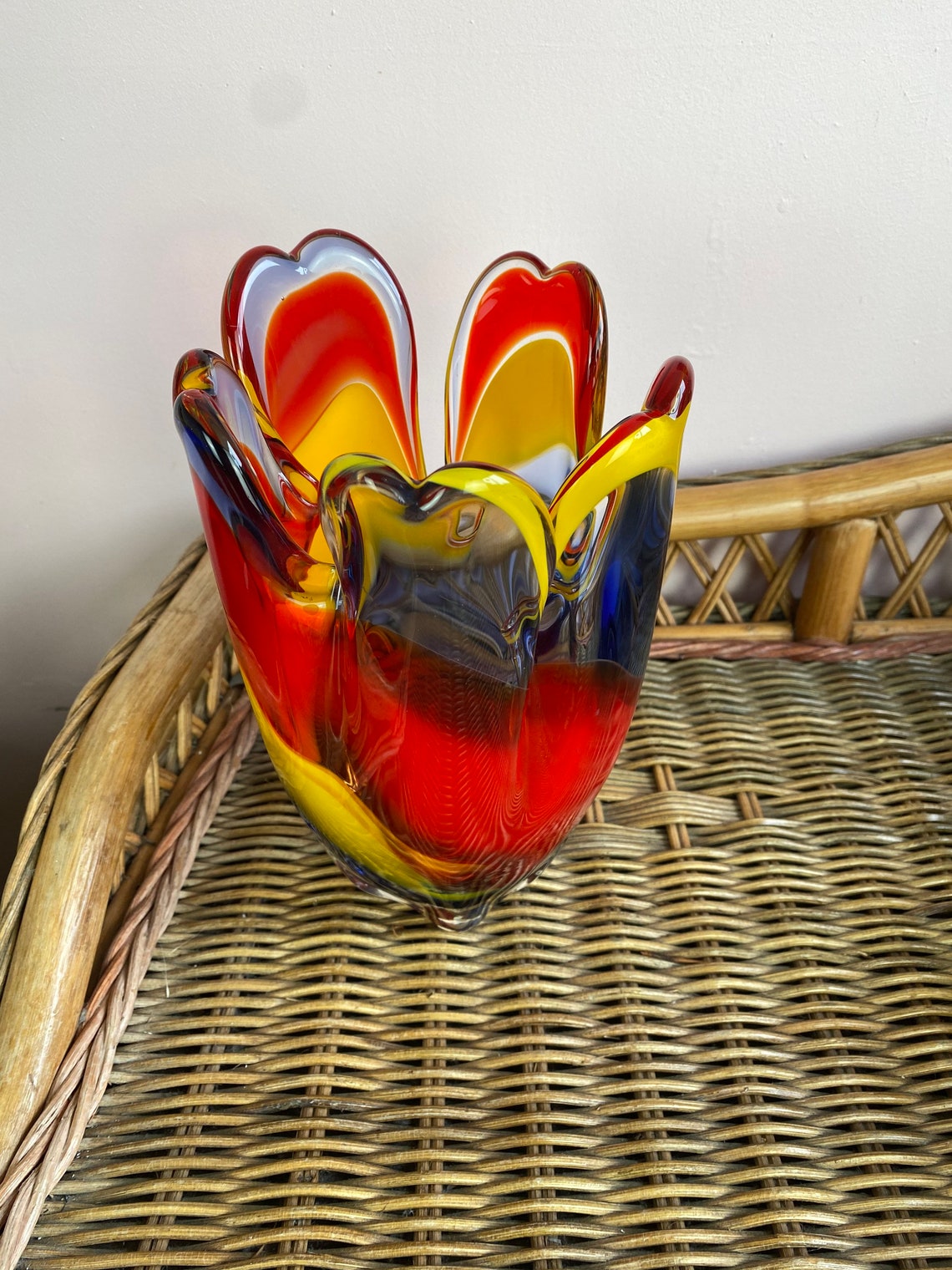 Large Handkerchief style Glass Vase Colourful Hand Blown Etsy