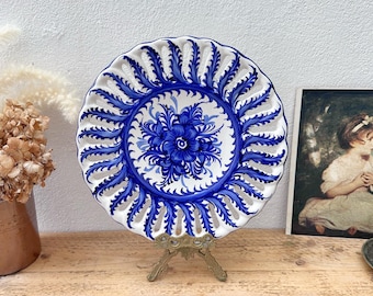 Portuguese Decorative Wall Hanging Plate - Handmade Ceramic Wall Decor Alcobaca Portugal - Mediterranean - Blue and White
