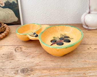 Olive Table Dipping Dish Hand Painted Pottery - Table Decor Serving Bowl