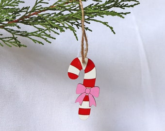 Candy Cane Decorative Ornament - hand painted sustainable bamboo