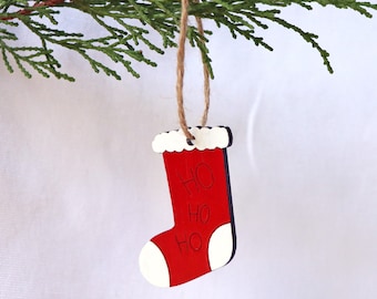 Stocking Decorative Ornament - hand painted sustainable bamboo, Christmas