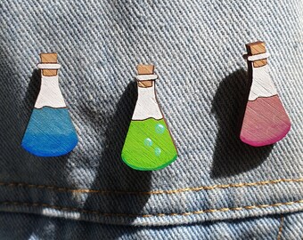 Magic Potion Conical Flask Pin - in glitter pink, glitter blue or green