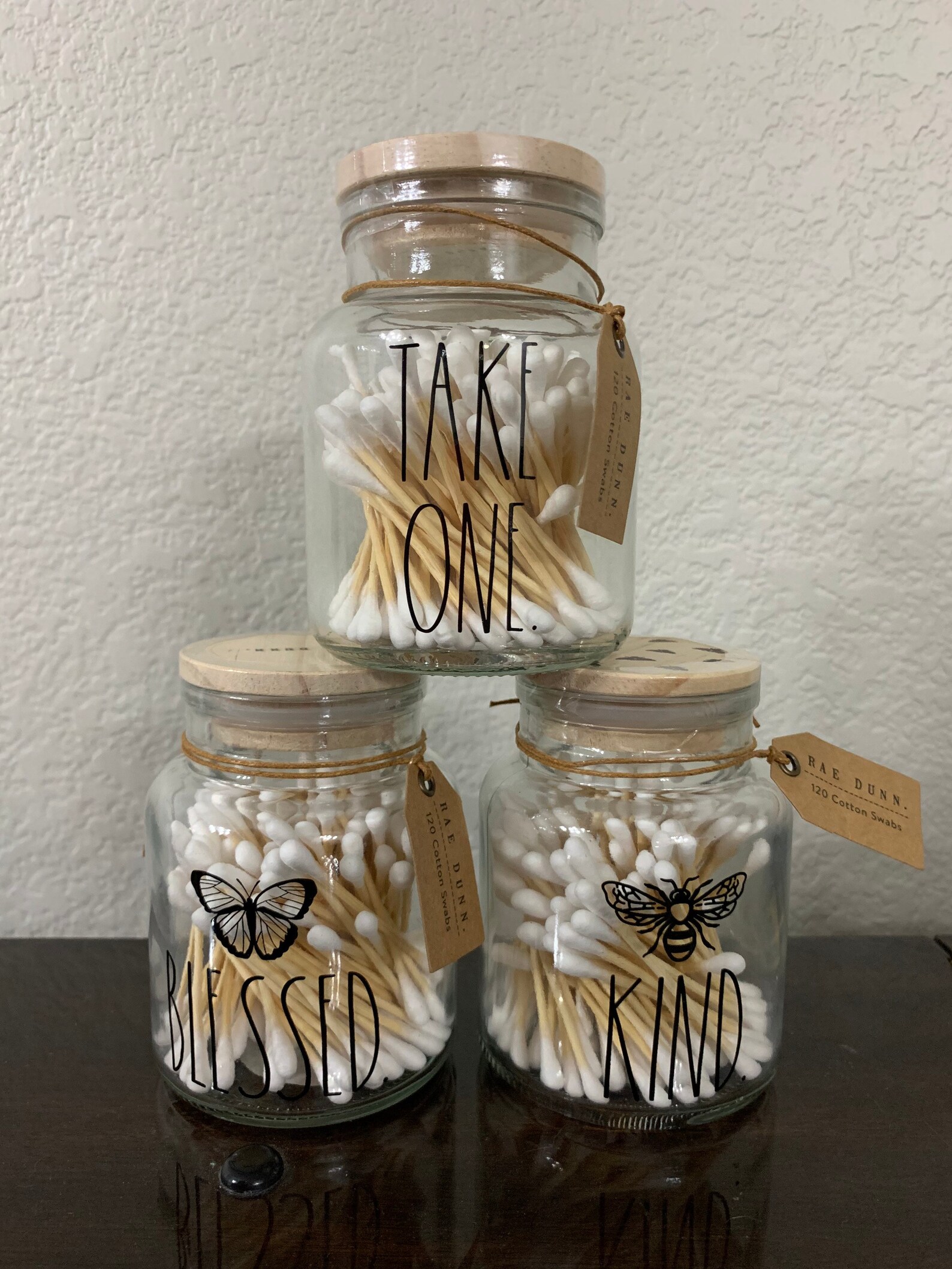 Rae Dunn Glass Cotton Swab Jars with Wooden Lid Etsy