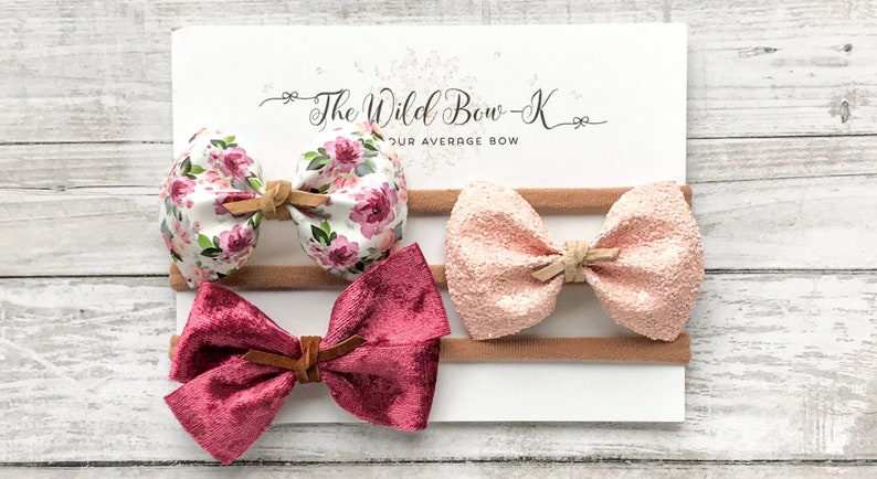Florally Baby Shower Gift Set Newborn Girl Bow Set Pink Floral Headband Small Baby Bows Flower Print Headband Cute Baby Girl Hair Bows