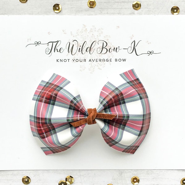 Christmas Plaid Bow, Plaid Bow Headband, Red Green Tartan Plaid Baby Bows, Velvet Baby Girl Headband, Nylon Headband, Holiday Toddler Bow