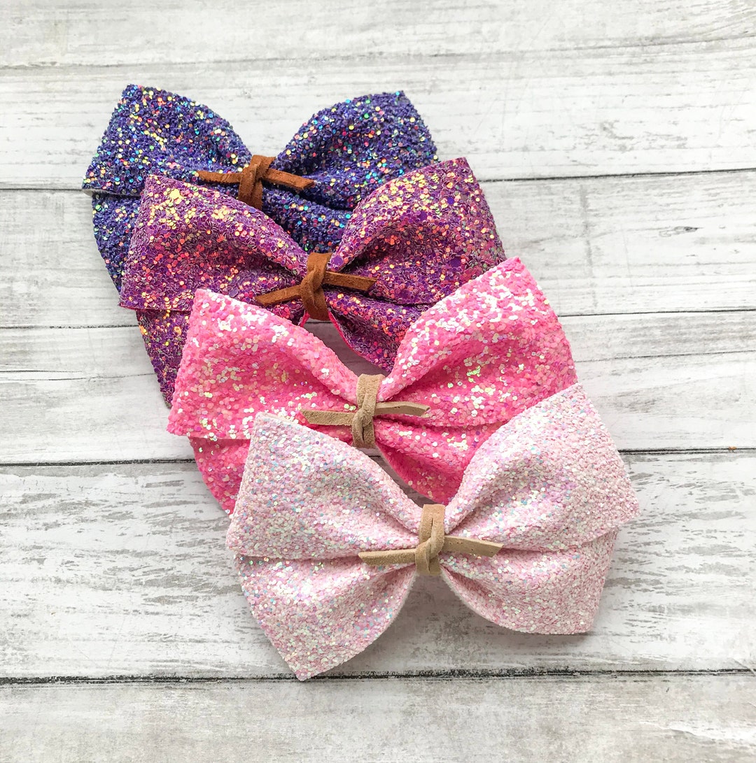 Sparkly Girls Hair Bows Pink Glitter Hair Clip Sparkle Bow Etsy UK