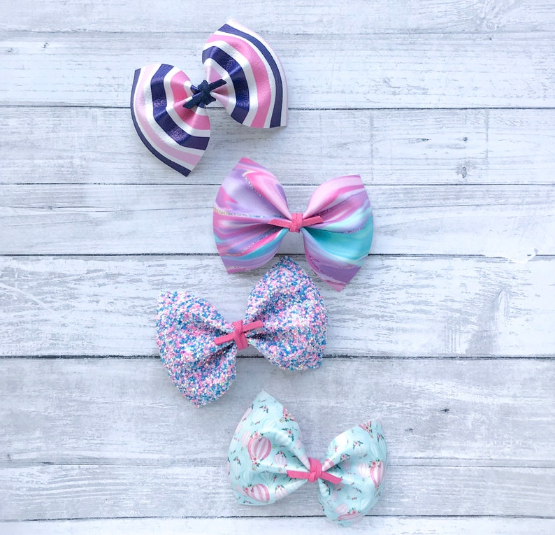 Pink and Blue Hair Bow for Gender Reveal Party Promoted to Etsy