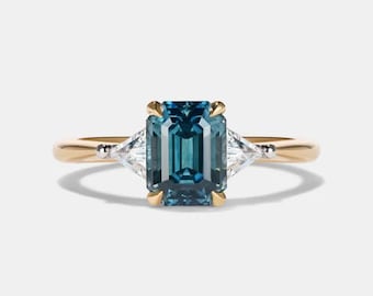 Montana Sapphire Wedding Ring Blue Sapphire diamond cluster ring 14k Solid Gold Sapphire Ring Beautifully designed Emerald cut Sapphire Ring