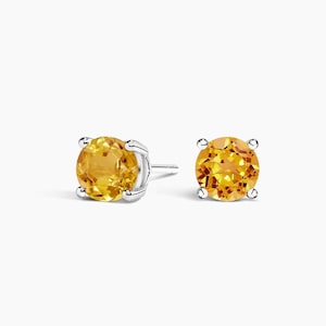Citrine Earrings 14K Solid Gold Earring Dainty Citrine Jewelry Tiny Gold Stud Earrings November Birthstone Women&#39;s Jewelry Gift for Girls