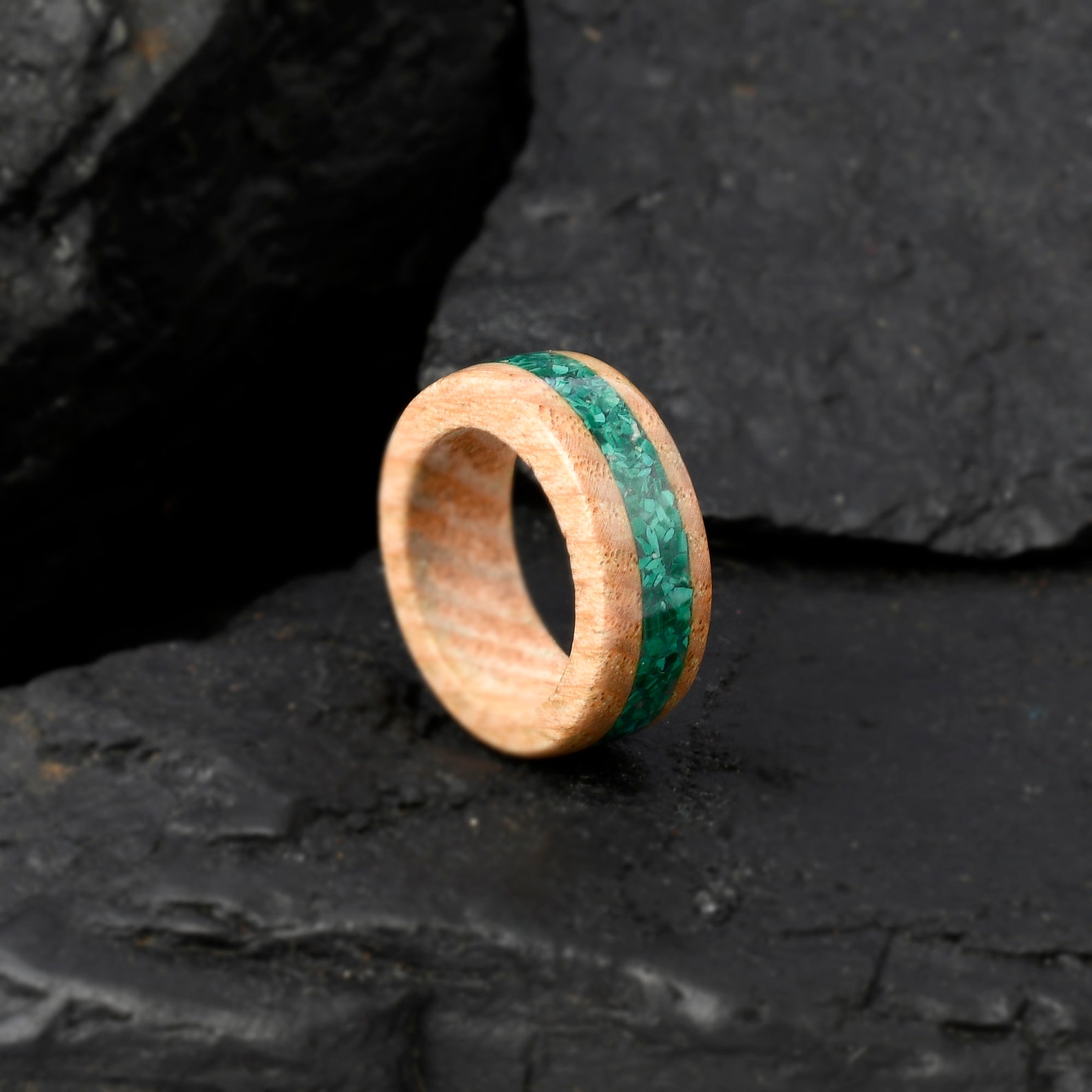 Weißer Esche Holzring mit natürlichem Inlay Malachit Stein | Etsy