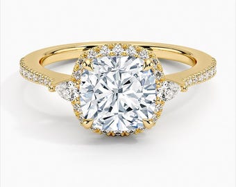 Anillo Art Déco de moissanita, anillo de compromiso con diamante talla cojín, anillo de compromiso de oro macizo de 14k con moissanita para mujer, anillo de aniversario para esposa